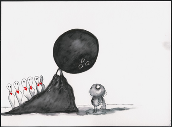 Tim Burton. (American, b. 1958). Untitled (The World of Stainboy). 2000. Pen and ink, watercolor wash and colored pencil on paper. Overall: 22.9 x 30.5 cm. Private Collection. © 2009 Tim Burton